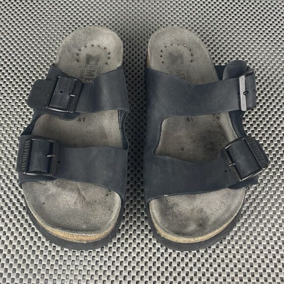 Mephisto Air Relax Sandals Adult Size 41 Black Leather Slide On Buckle Open Toe - Picture 1 of 11